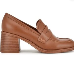 Nine West Avalia  Tan Leather Chunk Heeled Loafers